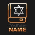 Line Jewish torah book icon isolated on black background. On the cover of the Bible is the image of the Star of David Royalty Free Stock Photo