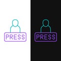 Line Journalist news reporter icon isolated on white and black background. Colorful outline concept. Vector Royalty Free Stock Photo