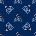 Line Kcal icon isolated on isolated seamless pattern on blue background. Health food. Vector