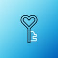 Line Key in heart shape icon isolated on blue background. Happy Valentines day. Colorful outline concept. Vector Royalty Free Stock Photo