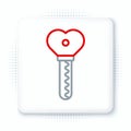 Line Key in heart shape icon isolated on white background. Valentines day. Colorful outline concept. Vector Royalty Free Stock Photo