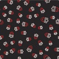 Line King with crown icon isolated seamless pattern on black background. Vector