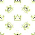 Line King crown icon isolated seamless pattern on white background. Vector Royalty Free Stock Photo
