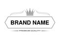 Line label. Rectangle frame for Brand name with symbol of crown. Monochrome design.