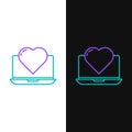 Line Laptop with heart icon isolated on white and black background. Valentines day. Colorful outline concept. Vector Royalty Free Stock Photo