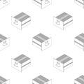 Line large isometric of drawers with documents. Isometric iron drawer. Royalty Free Stock Photo