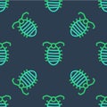 Line Larva insect icon isolated seamless pattern on blue background. Vector