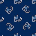 Line Leprechaun boot icon isolated seamless pattern on blue background. Happy Saint Patricks day. National Irish holiday