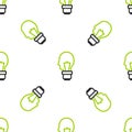 Line Light bulb with concept of idea icon isolated seamless pattern on white background. Energy and idea symbol Royalty Free Stock Photo