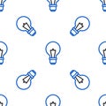 Line Light bulb with concept of idea icon isolated seamless pattern on white background. Energy and idea symbol Royalty Free Stock Photo