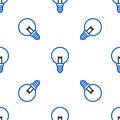 Line Light bulb with concept of idea icon isolated seamless pattern on white background. Energy and idea symbol Royalty Free Stock Photo