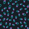 Line Light emitting diode icon isolated seamless pattern on black background. Semiconductor diode electrical component Royalty Free Stock Photo