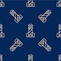 Line Lighthouse icon isolated seamless pattern on blue background. Vector