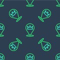 Line Location king crown icon isolated seamless pattern on blue background. Vector