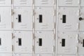 Line of lockers with the lock in the hallway of campus in primary school Royalty Free Stock Photo