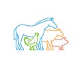 Line logo for farmers market. Linear farm animals on a white background.