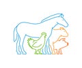 Line logo for farmers market. Linear farm animals on a white background.