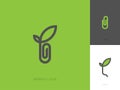 Line logo mark template with sprout and paper clip