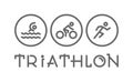Line logo triathlon and figures triathletes on white background