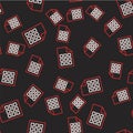 Line Lottery ticket icon isolated seamless pattern on black background. Bingo, lotto, cash prizes. Financial success