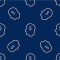 Line Lucky player icon isolated seamless pattern on blue background. Vector