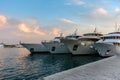 Line of Luxury yachts docked in port of Split in Croatia at sunset Royalty Free Stock Photo