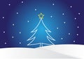 Line made christmas tree shape and star on top of the tree, christmas background