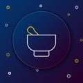 Line Magic mortar and pestle icon isolated on blue background. Colorful outline concept. Vector Royalty Free Stock Photo