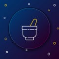 Line Magic mortar and pestle icon isolated on blue background. Colorful outline concept. Vector Royalty Free Stock Photo