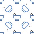 Line Magic mortar and pestle icon isolated seamless pattern on white background. Colorful outline concept. Vector Royalty Free Stock Photo