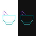 Line Magic mortar and pestle icon isolated on white and black background. Colorful outline concept. Vector Royalty Free Stock Photo