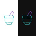 Line Magic mortar and pestle icon isolated on white and black background. Colorful outline concept. Vector Royalty Free Stock Photo