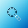 Line Magnifying glass with search icon isolated on blue background. Detective is investigating. Colorful outline concept