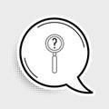 Line Magnifying glass with search icon isolated on grey background. Detective is investigating. Colorful outline concept