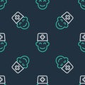 Line Male doctor icon isolated seamless pattern on black background. Vector Royalty Free Stock Photo