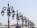 Line of many retro old-style city lanterns