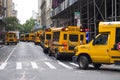 Line of many School busses back to school urban city kids New York city, USA, 09/30/2018 Royalty Free Stock Photo