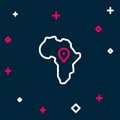 Line Map of Africa icon isolated on blue background. Colorful outline concept. Vector Royalty Free Stock Photo