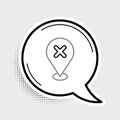 Line Map pin with cross mark icon isolated on grey background. Navigation, pointer, location, map, gps, direction, place Royalty Free Stock Photo