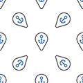 Line Map pointer with anchor icon isolated seamless pattern on white background. Colorful outline concept. Vector Royalty Free Stock Photo