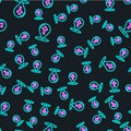 Line Map pointer with christian cross icon isolated seamless pattern on black background. Vector Illustration Royalty Free Stock Photo