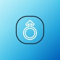 Line Mars symbol icon isolated on blue background. Astrology, numerology, horoscope, astronomy. Colorful outline concept