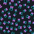Line Mask with long bunny ears icon isolated seamless pattern on black background. Fetish accessory. Sex toy for adult Royalty Free Stock Photo
