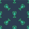 Line Medieval goblet icon isolated seamless pattern on blue background. Holy grail. Vector