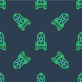 Line Medieval throne icon isolated seamless pattern on blue background. Vector