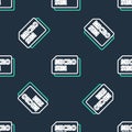 Line Micro Sim Card icon isolated seamless pattern on black background. Mobile and wireless communication technologies Royalty Free Stock Photo