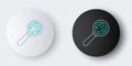 Line Microorganisms under magnifier icon isolated on grey background. Bacteria and germs, cell cancer, microbe, virus