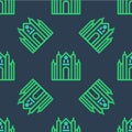 Line Milan Cathedral or Duomo di Milano icon isolated seamless pattern on blue background. Famous landmark of Milan Royalty Free Stock Photo