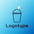 Line Milkshake icon isolated on blue background. Plastic cup with lid and straw. Colorful outline concept. Vector Royalty Free Stock Photo
