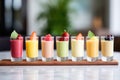 a line of mini smoothie shots with different flavours